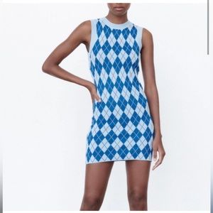 Zara Blue Checkered Dress Size M